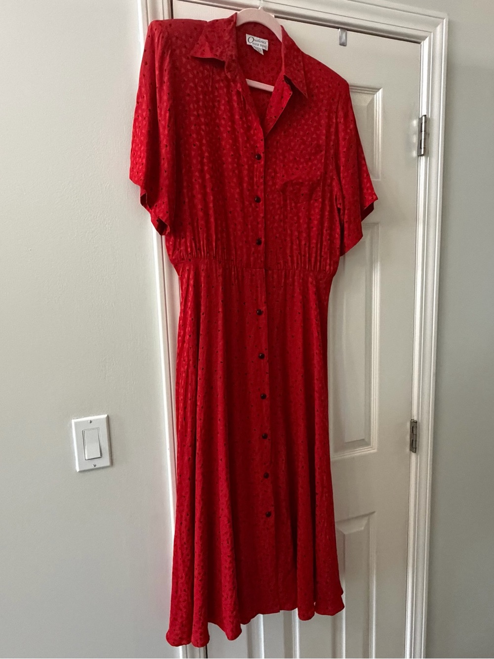 VTG 80s Outlines Debora Kuchme 100% Silk Geometric Midi Shirt Dress 10